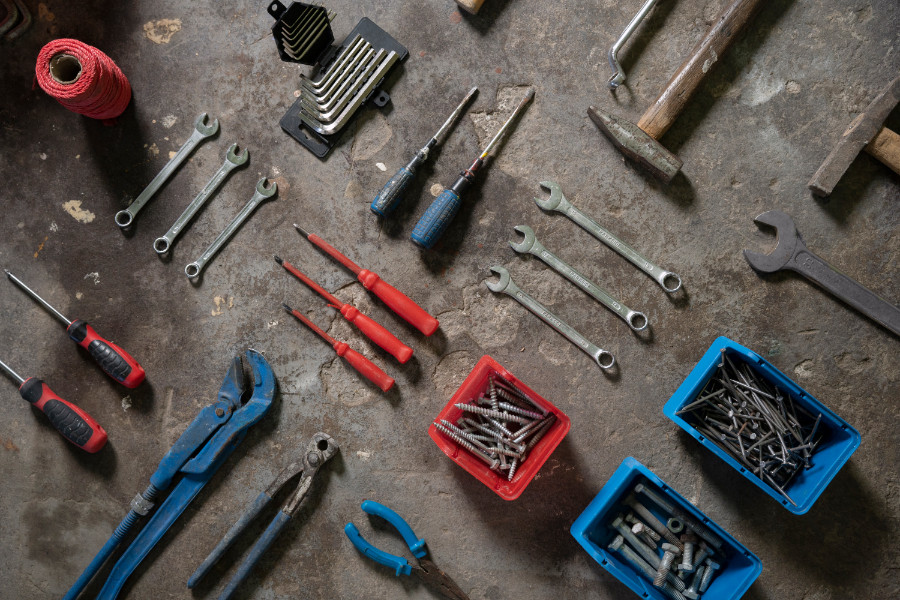Mechanic supplies composition top view